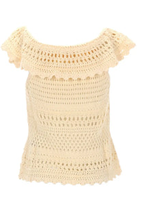 Cream-colored crocheted top with ruffled shoulder straps and scalloped hem by Isabel Marant Étoile women’s Zaelle white