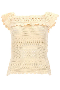 Isabel Marant Étoile women’s cream-colored crocheted top with ruffled shoulder straps and scalloped hem