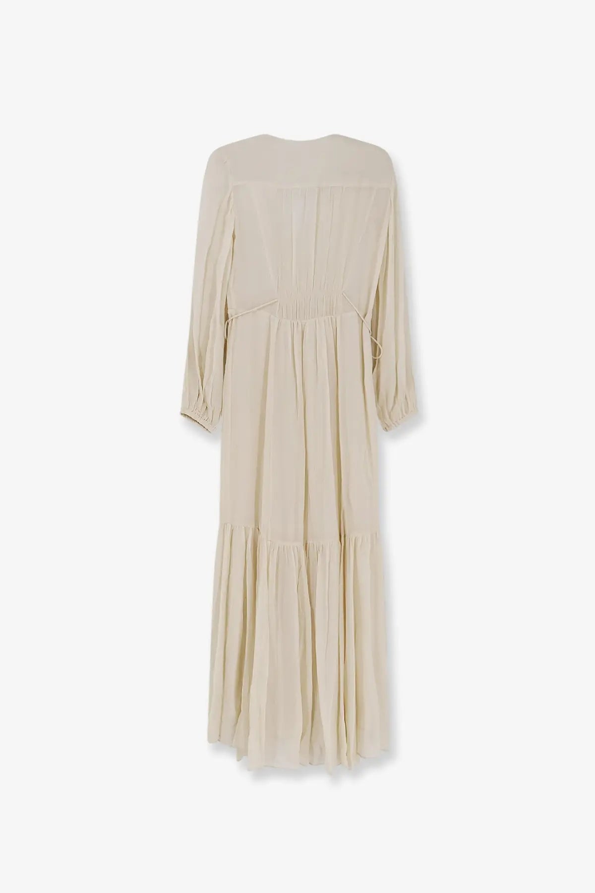Beige tiered maxi dress with long sleeves and gathered waist by Isabel Marant Étoile in viscose fabric