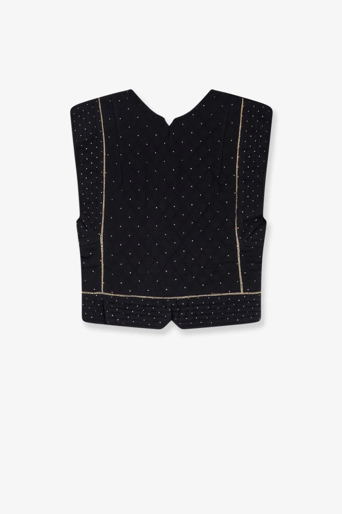 Black sleeveless top with v-neckline and subtle gold chain detailing along seams and hem by isabel marant étoile