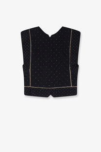 Black sleeveless top with v-neckline and subtle gold chain detailing along seams and hem by isabel marant étoile