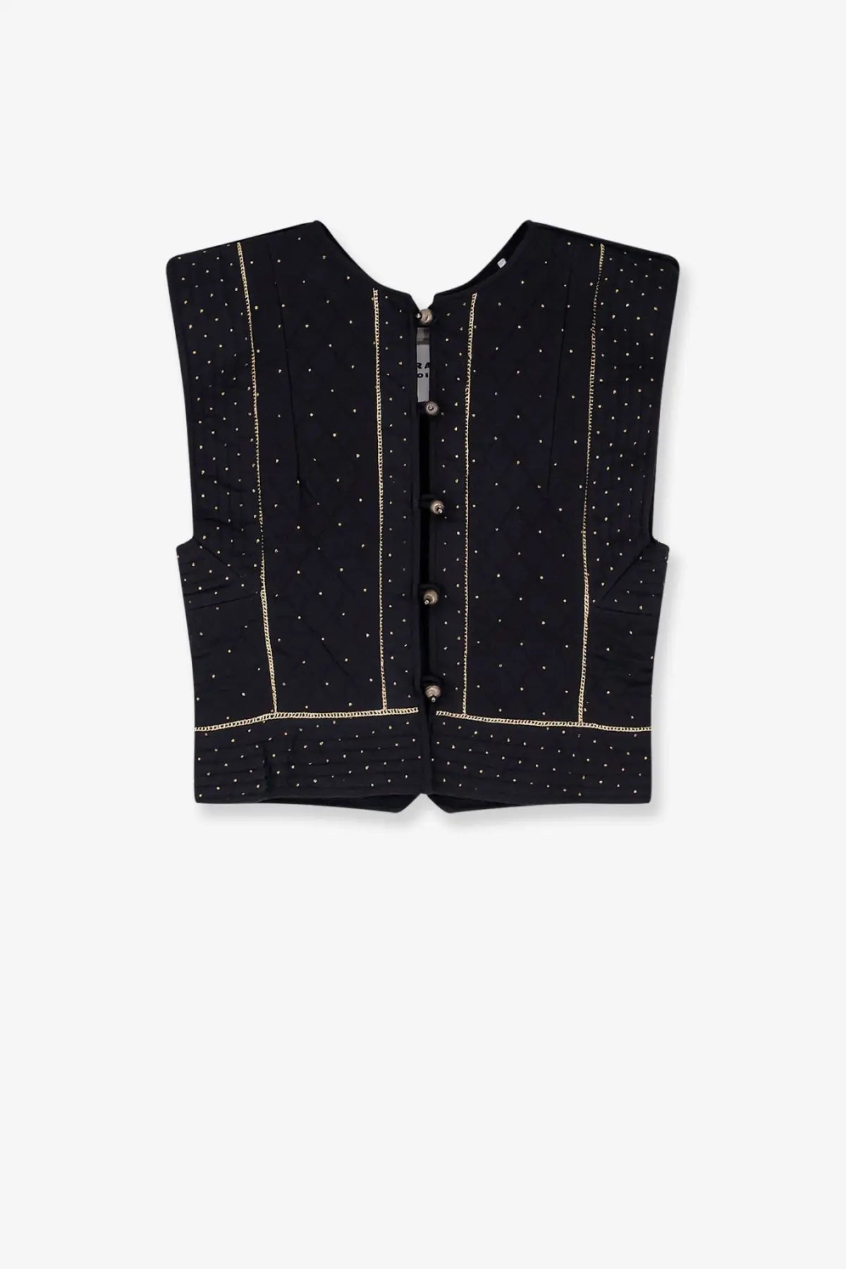 Isabel Marant Étoile women’s black sleeveless vest with gold chain-stitch detailing and subtle dot embroidery