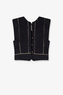 Isabel Marant Étoile women’s black sleeveless vest with gold chain-stitch detailing and subtle dot embroidery