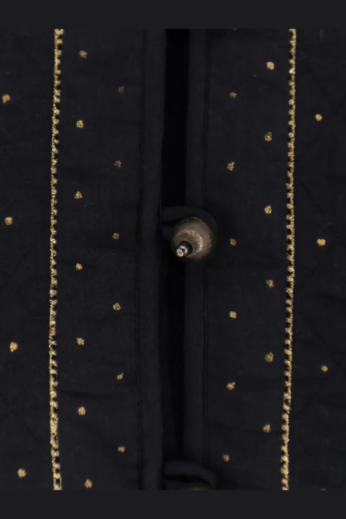 Isabel Marant Étoile women’s volana padded and quilted vest black with gold dot embroidery vertical stitching and metallic button