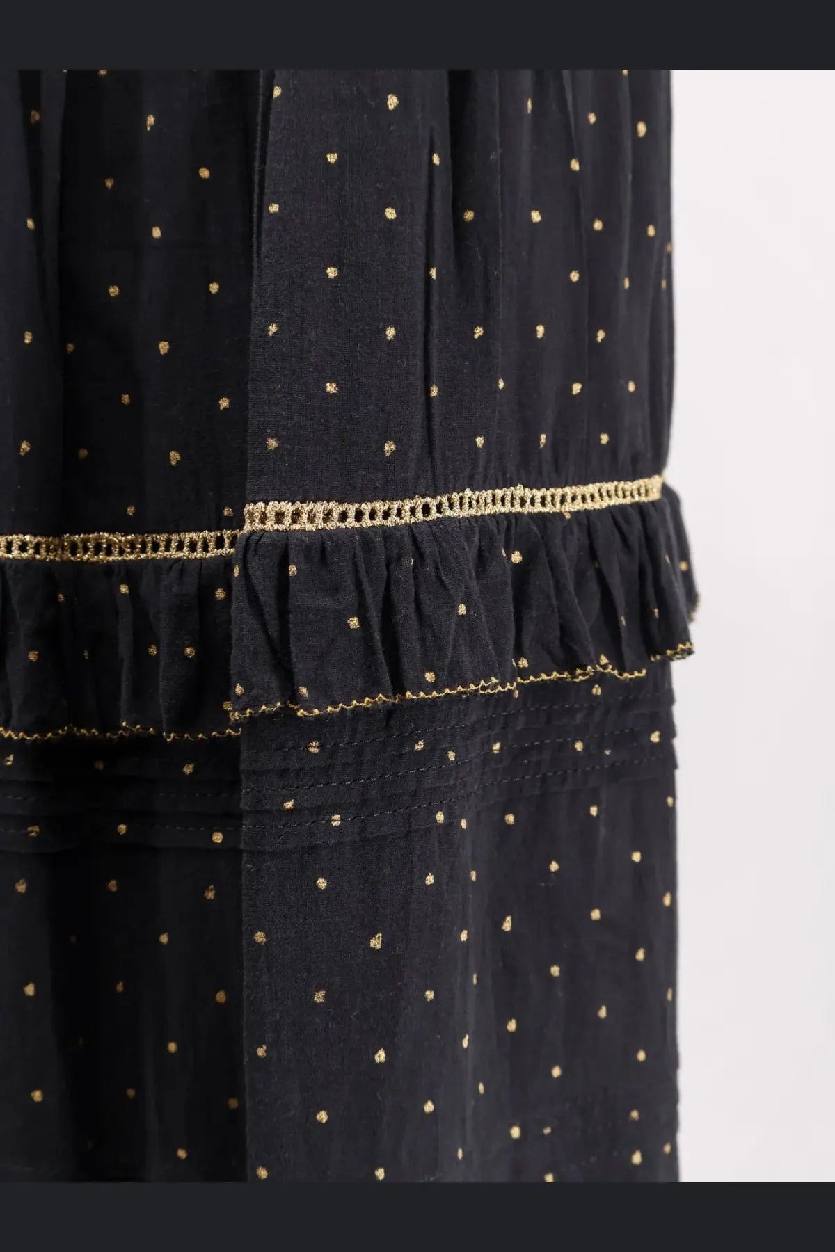 Isabel Marant étoile women’s volodia black skirt with gold polka dots and ruffled hem detailed with gold embroidery