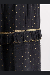 Isabel Marant étoile women’s volodia black skirt with gold polka dots and ruffled hem detailed with gold embroidery