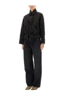 Isabel Marant étoile women’s black quilted jacket with high collar and tied waistband in polyester blend material
