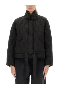 Isabel Marant Étoile women’s black quilted jacket with high collar and front tie belt for stylish outerwear
