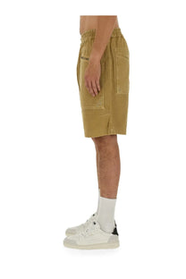 Isabel Marant men’s olive green denim shorts with two front pockets and a drawstring waistband
