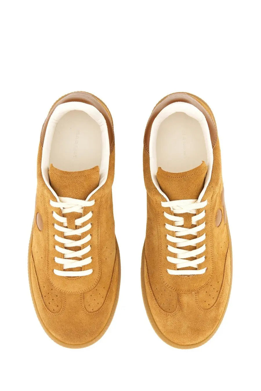 Isabel Marant men’s brycy sneaker beige tan suede with white laces and matching tan rubber sole front view