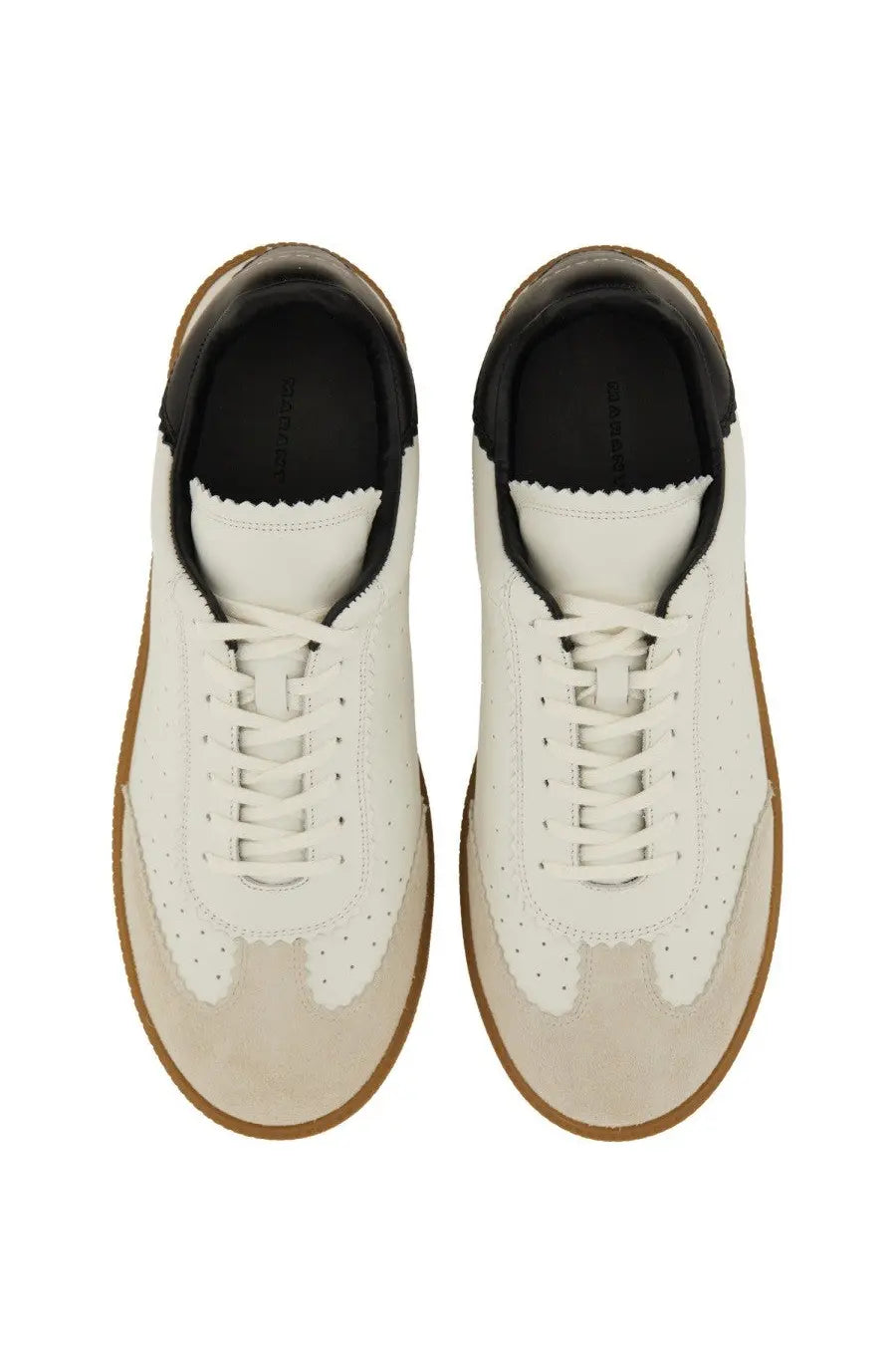 Isabel Marant men’s Brycy sneaker white with white leather, suede accents, and tan rubber sole for casual wear