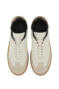 Isabel Marant men’s Brycy sneaker white with white leather, suede accents, and tan rubber sole for casual wear