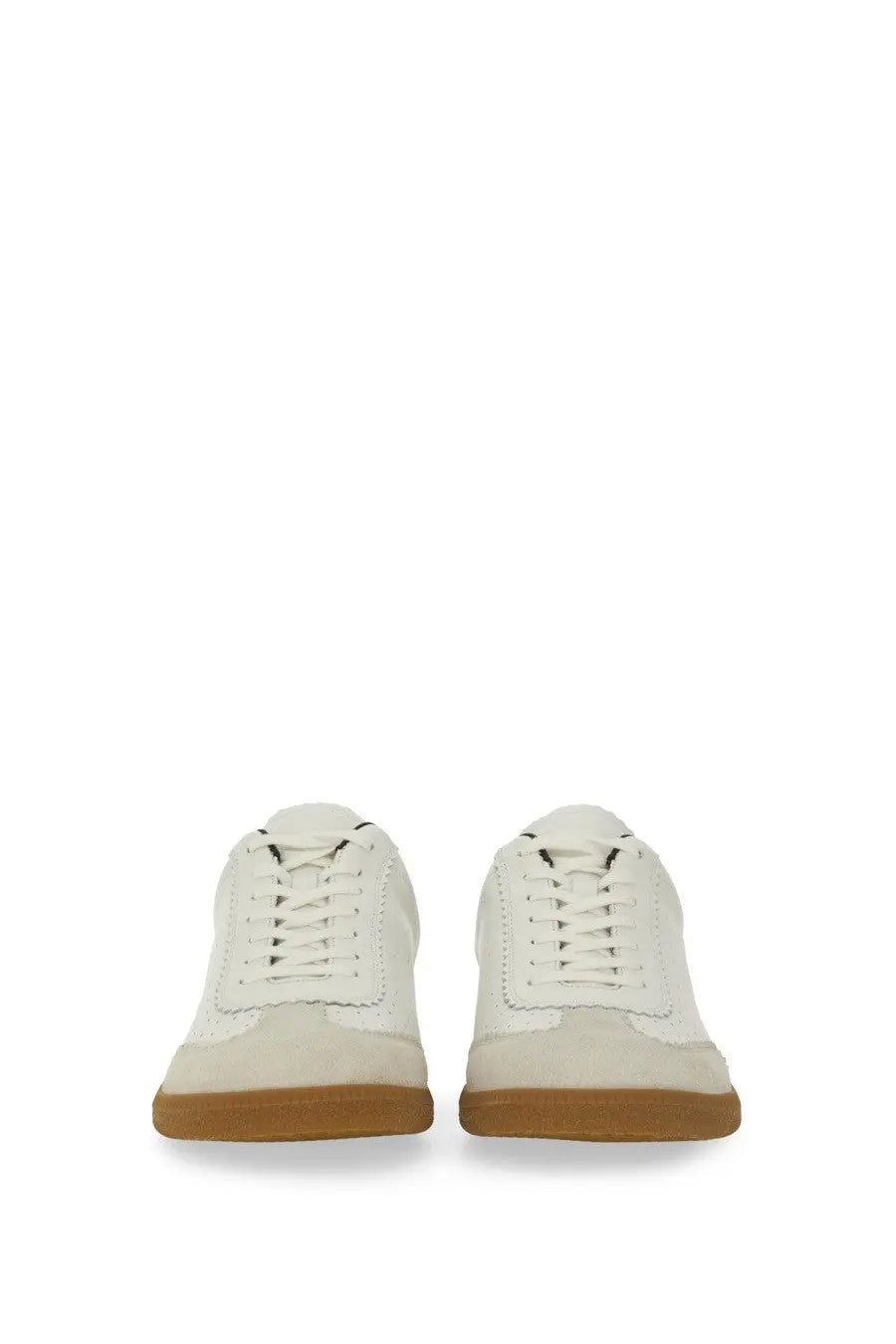 Isabel Marant men’s Brycy sneaker white low-top with white suede and canvas upper and tan rubber sole