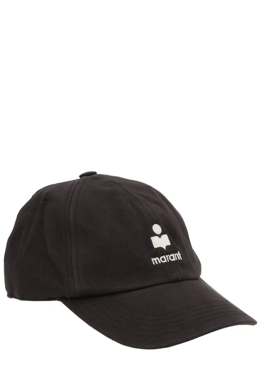 Isabel Marant men’s black cotton baseball cap with white embroidered logo and brand name front view