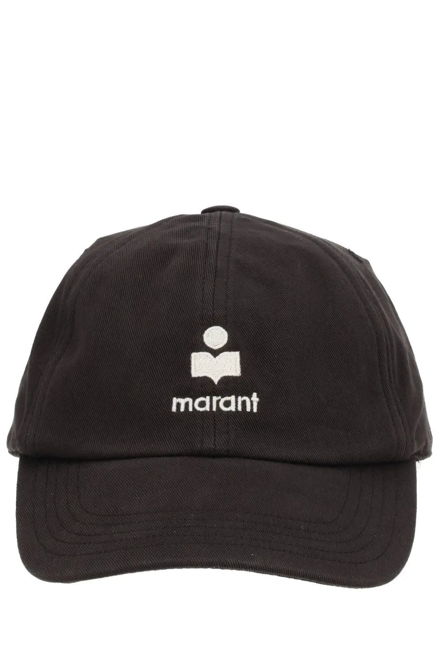 Black cotton baseball cap with white embroidered logo and brand name by isabel marant for men