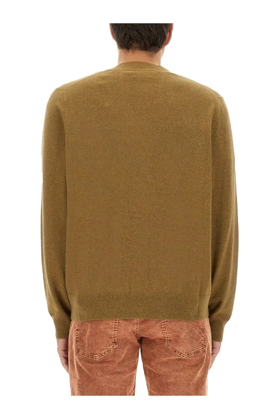 Isabel marant men’s cardigan brown textured olive green knit sweater with classic crew neck and ribbed cuffs