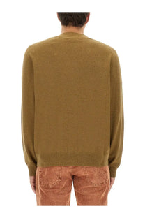 Isabel marant men’s cardigan brown textured olive green knit sweater with classic crew neck and ribbed cuffs