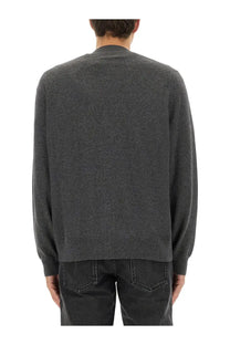 Isabel Marant men’s grey cardigan dark gray textured knit with ribbed crew neckline and cuffs