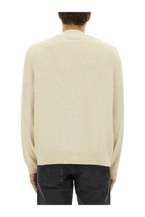 Isabel Marant men’s cardigan white in cream fine knit with soft textured fabric and crewneck design