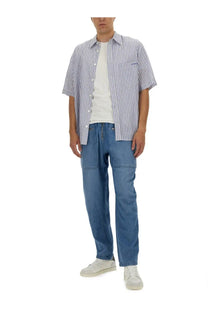 Isabel Marant men’s blue cotton pants in relaxed fit with visible stitching details on front side