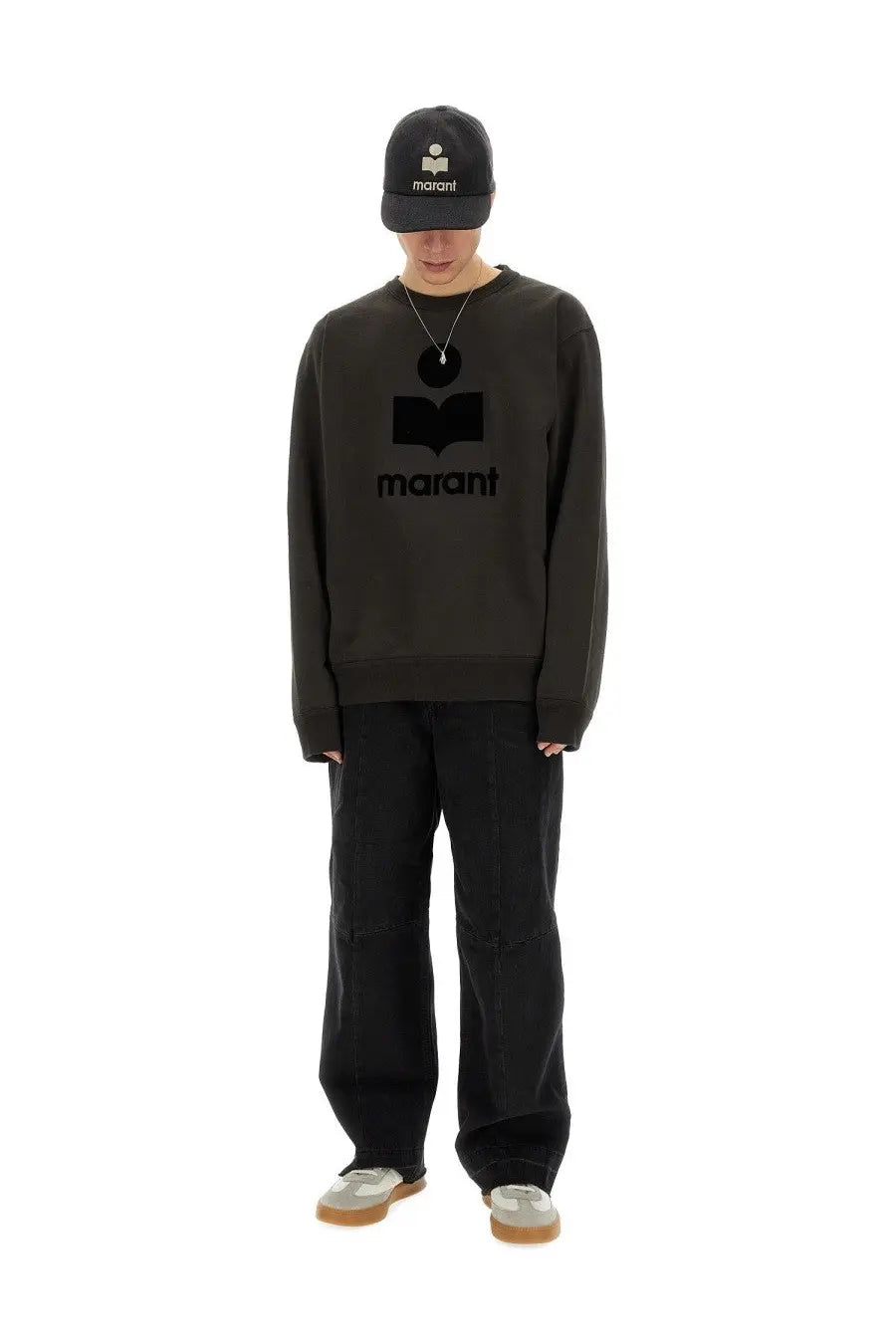 Isabel Marant men’s felpa mikoy black sweatshirt with bold black book logo and brand name across the chest