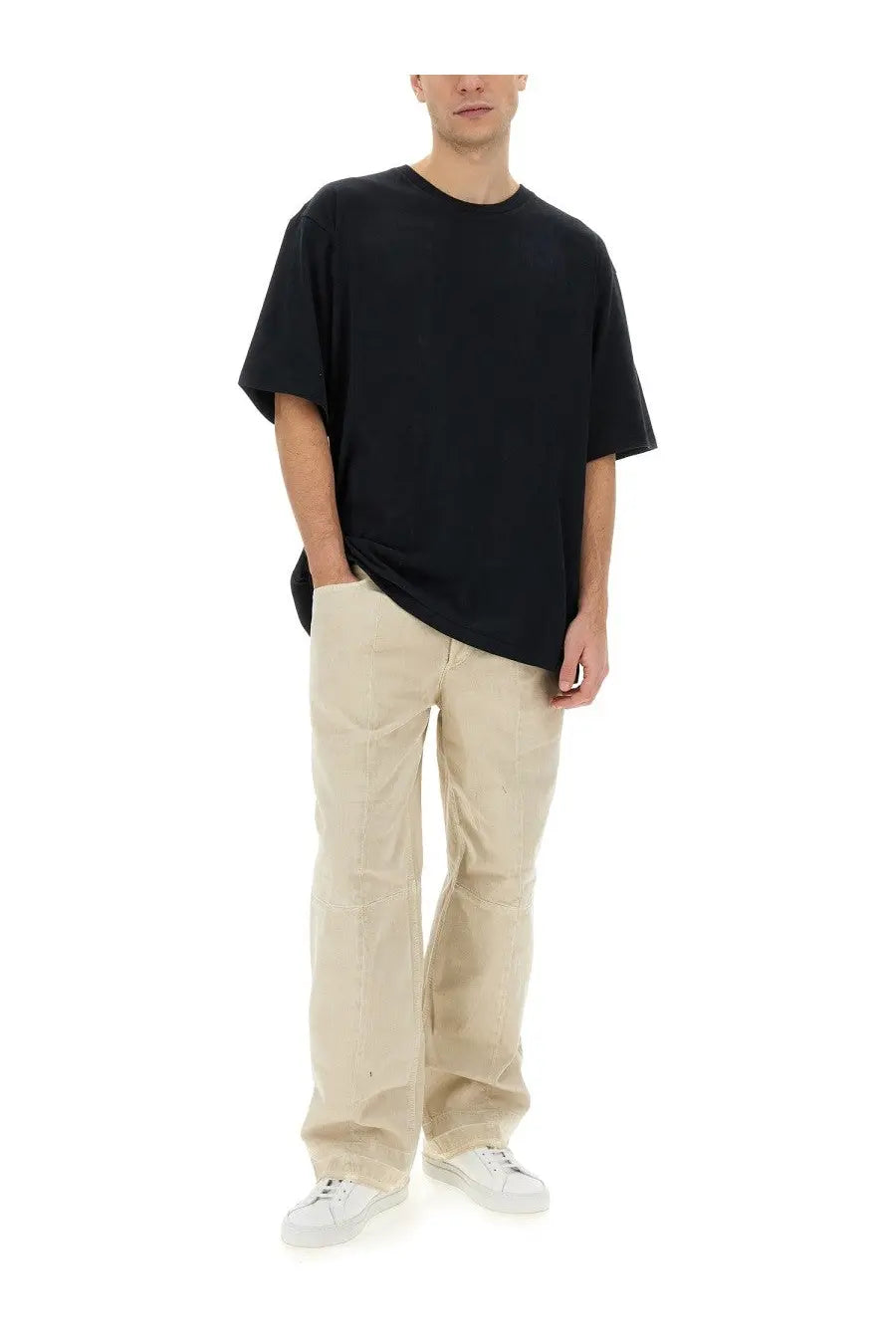 Isabel Marant men’s Guizy shirt black oversized cotton t-shirt with relaxed fit and short sleeves
