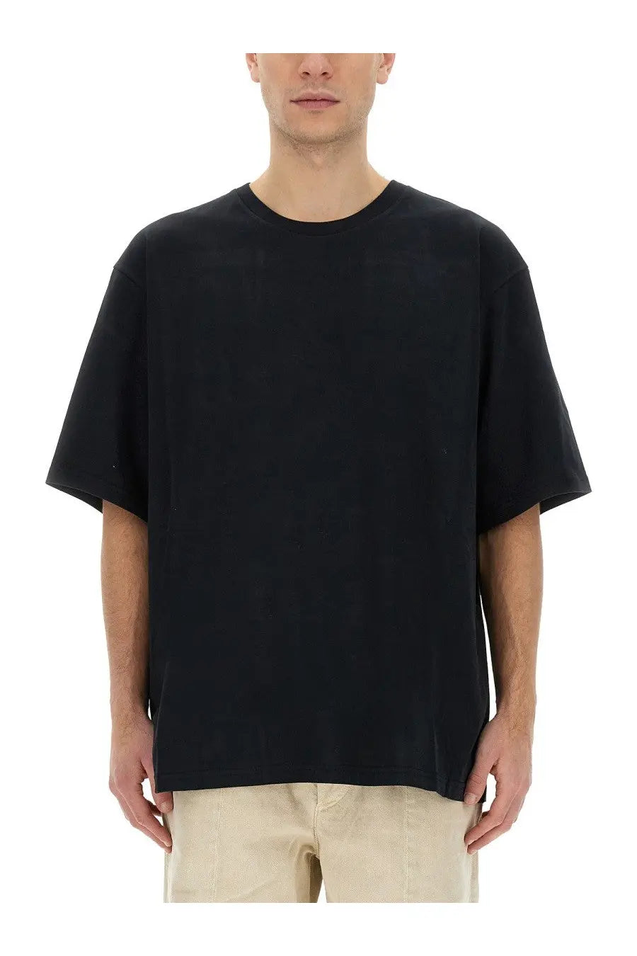 Isabel Marant men’s Guizy shirt black oversized crewneck t-shirt with relaxed fit and short sleeves in cotton