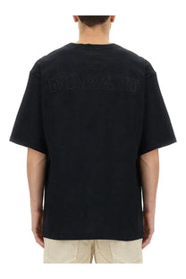 Black oversized isabel marant men’s guizy shirt showing the back with tonal marant logo embroidery