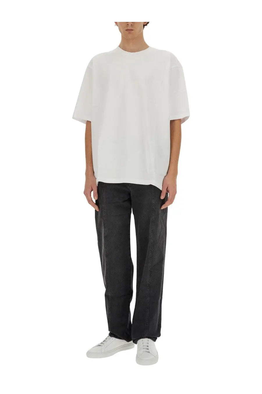 Isabel Marant men’s Guizy shirt white oversized cotton t-shirt with relaxed fit and short sleeves