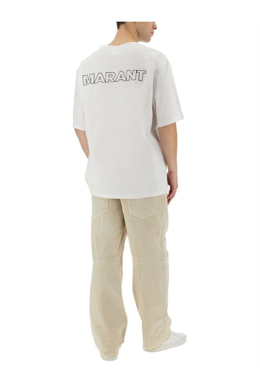 Isabel marant men’s guizy oversized white t-shirt with bold black outlined lettering on the back