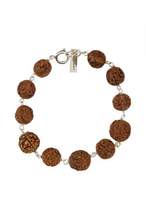Isabel Marant men’s hugh bracelet beige with brown carved wooden beads on a silver chain and matching clasp