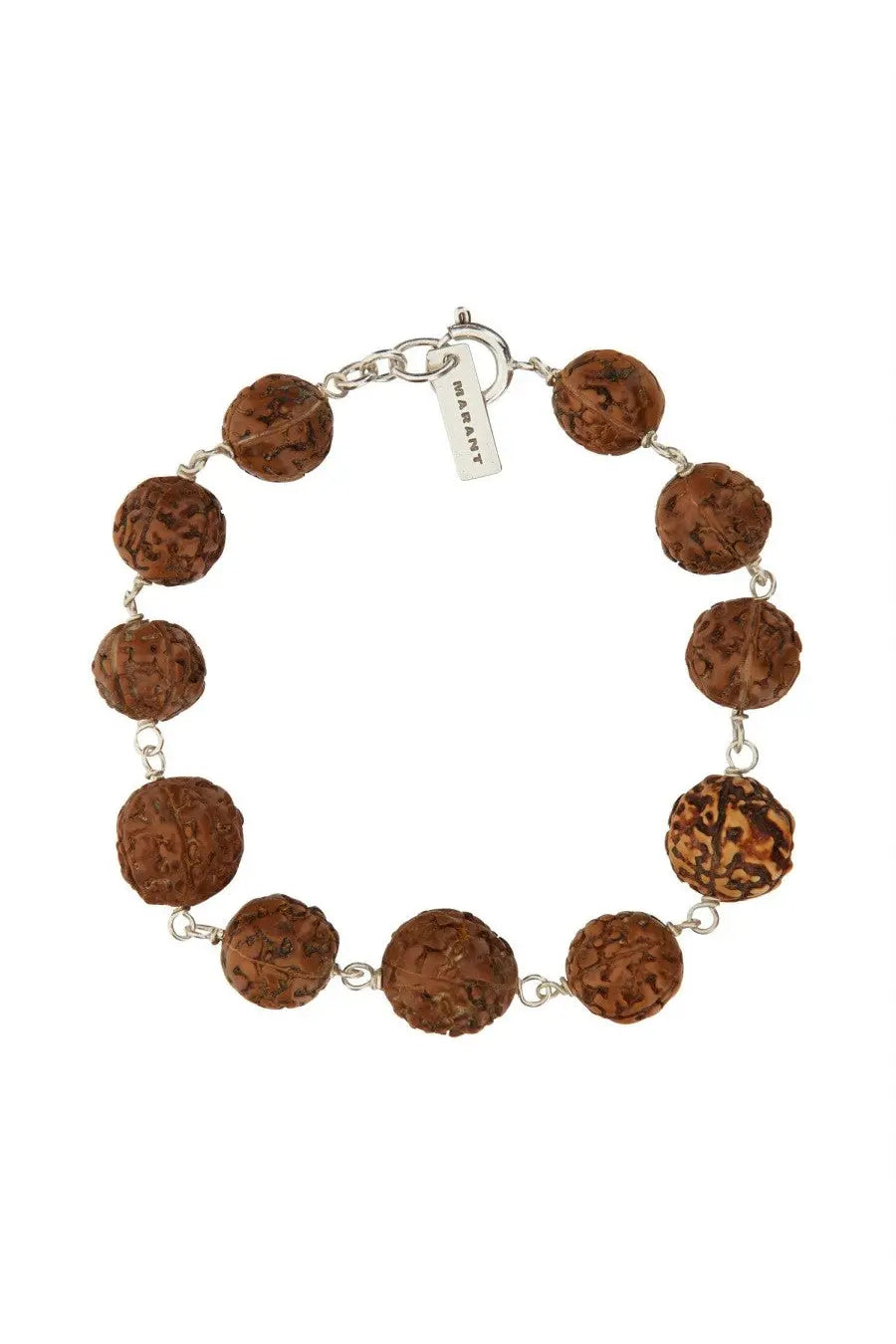 Isabel marant men’s hugh bracelet beige with brown carved wooden beads linked by silver-toned metal chains and clasp
