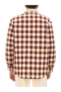 Isabel Marant men’s long-sleeved flannel jacket in warm cream rust orange and navy plaid pattern