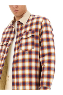 Isabel Marant men’s jacket Steeve multicolor warm-toned plaid flannel shirt with beige collar and button closures