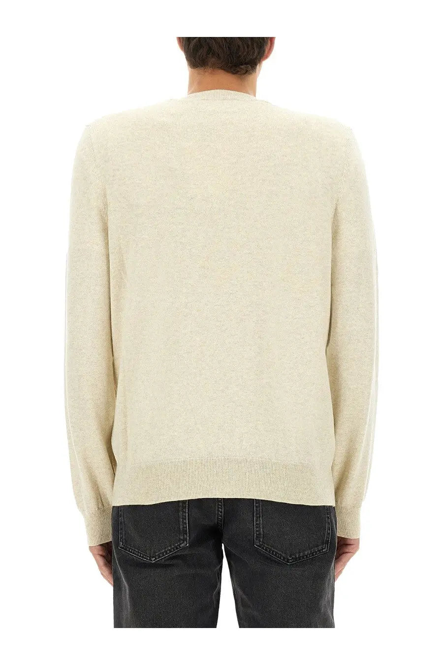 Isabel Marant men’s cream-colored fine-knit jersey sweater with a crew neck and ribbed cuffs in white