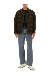 Isabel Marant men’s kervey gb jacket brown woolen with brown and black plaid pattern and buttoned chest pockets