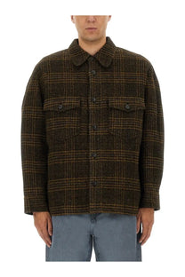 Isabel Marant men’s kervey GB brown woolen jacket with brown and black plaid and buttoned chest pockets