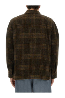 Isabel Marant men’s kervey GB jacket brown featuring a cozy brown and tan plaid flannel textured woven fabric