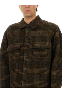 Isabel Marant men’s kervey gb jacket brown plaid woolen with collar button closure and two chest pockets