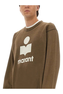 Isabel Marant men’s brown long-sleeved sweatshirt with white open book graphic and marant logo printed on front