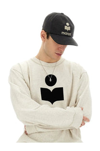 Black marant cap with white logo and embroidered text paired with isabel marant men’s mikoy pink sweatshirt