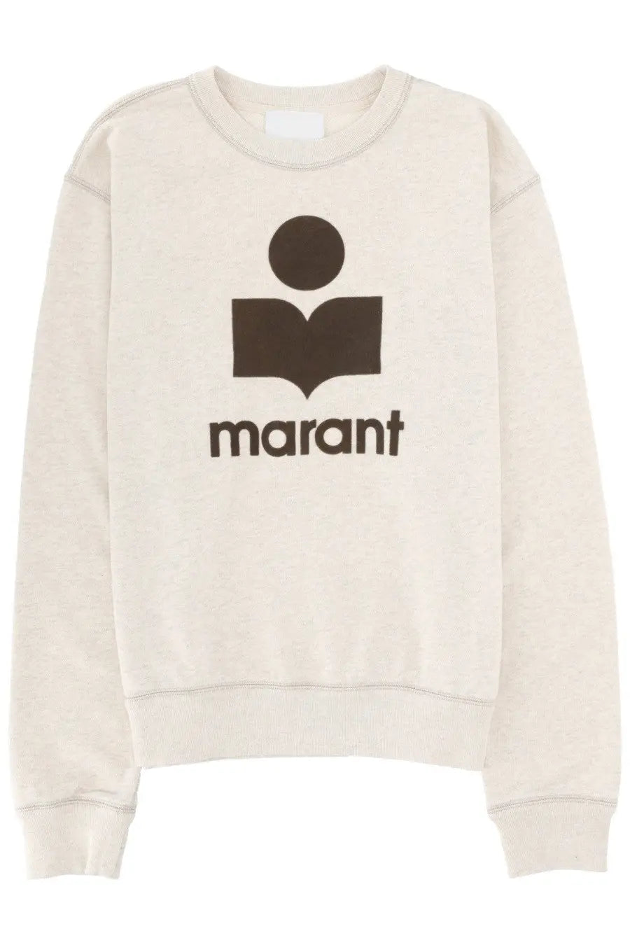 Cream-colored Isabel Marant men’s mikoy sweatshirt with bold brown logo of stylized figure reading a book