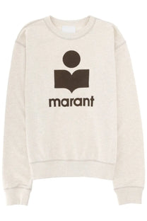Cream-colored Isabel Marant men’s mikoy sweatshirt with bold brown logo of stylized figure reading a book