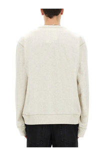 Isabel Marant men’s mikoy sweatshirt in off-white heathered fabric with ribbed cuffs and hem in crewneck style