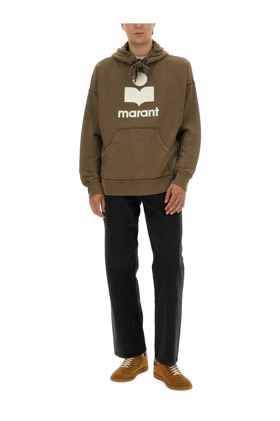Olive green marant hoodie with white book logo and drawstring hood from isabel marant mens miley sweatshirt brown collection