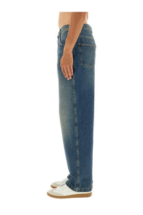 Isabel Marant men’s blue denim jeans with relaxed wide-leg cut and subtle thigh fading