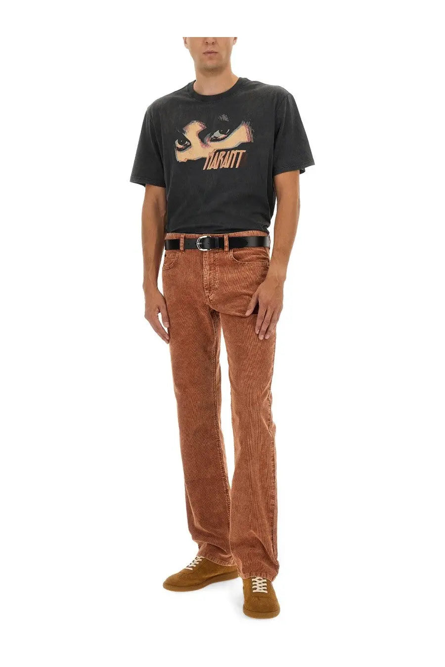Isabel marant men’s brown corduroy trousers with subtle vertical ribbed texture and straight-leg cut