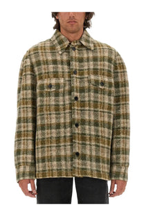 Isabel Marant men’s shirt kervon multicolor wool blend jacket with olive green and beige plaid and black buttons
