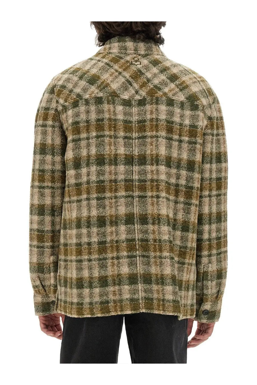 Isabel Marant men’s shirt Kervon multicolor in cozy olive and beige plaid flannel with a textured worn look