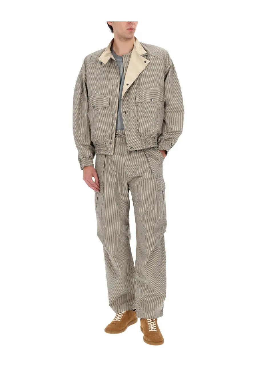 Isabel Marant men’s short jacket beige striped corduroy with contrasting cream shearling collar